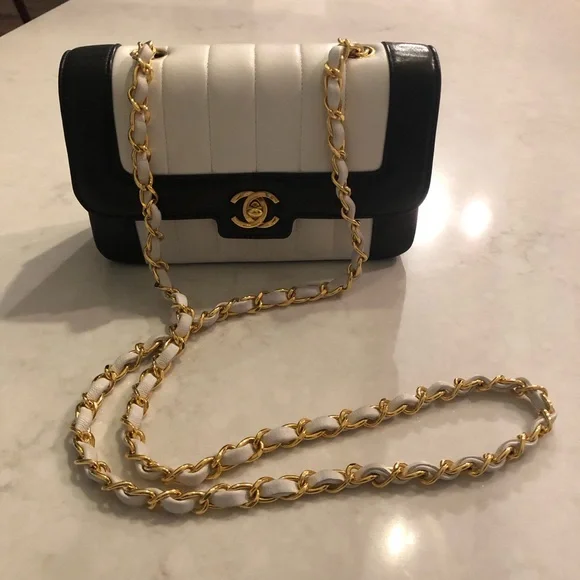 Vintage Chanel Mini Mademoiselle Bag Black and White Lambskin Gold Hardware - Picture 9 of 17